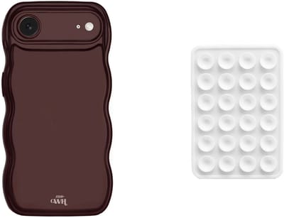 xoxo Wildhearts Telefoonhoesje Glossy Wavy Case Burgundy + Telefoonsticker Stick On Me Square Wit – geschikt voor iPhone 17 Air