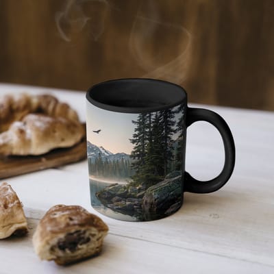 Magische Mok - Foto op Warmte Mokken - Koffiemok - Bergen - Water - Bomen - Magic Mok - Beker - 350 ML - Theemok