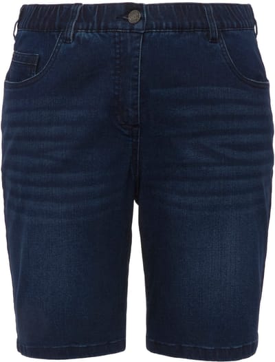 Ulla Popken - Dames - Jeansbermuda Mandy 5-pocket model comfortabele tailleband - Blauw denim - Maat 42