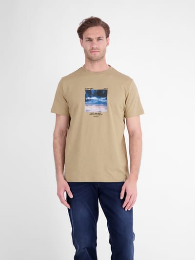 LERROS Sportief T-shirt met surferprint, puur katoen , Maat: S , Kleur: GRAVEL BEIGE , 100% katoen