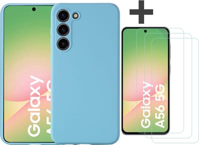Hoesje geschikt voor Samsung Galaxy A56 hoesje zacht siliconen met 3 Stuks gehard glas Screenprotectors- Arara backcover - Blauw
