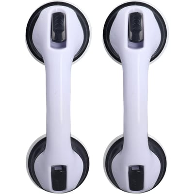 2 stuks Douchehandgreep Gebogen Design Dubbele Vergrendeling Veiligheid Gereedschapsloze Installatie Plastic Douchesteun white