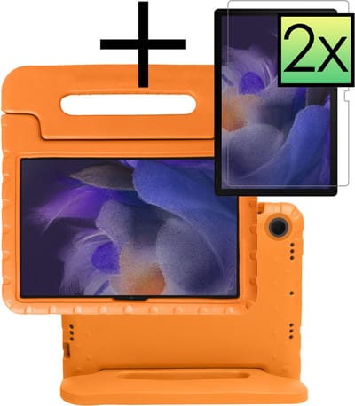 Hoes - Geschikt voor Samsung Galaxy Tab A8 - Met 2x Screenprotector - Kinderhoes Shockproof Bumper - Kidsproof Case - Tablet Hoesje - Kinder Cover - Oranje