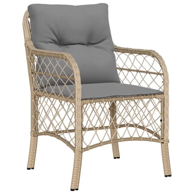 vidaXL - 3-delige - Bistroset - met - kussens - poly - rattan - gemengd - beige