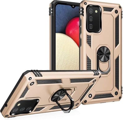 Hoesje Geschikt Voor Samsung Galaxy A02s hoesje Hybrid Armor Anti-Shock hoesje Goud - Galaxy A02s / A02s Hoesje kickstand Ring houder cover TPU backcover hoesje