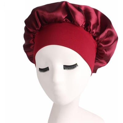 Bonnet en satin solide pour coiffure, bonnet de nuit, bonnet de douche, outils de coiffure black