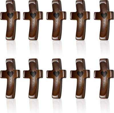 10 Stuks Houten Kruzifixen Handgemaakt Walnoot Pocket Kruzifix voor Gebed, Stressverlichting en Christelijke Cadeaus voor Volwassenen en Kinderen