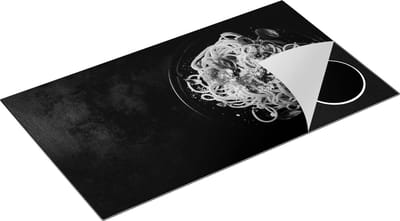 Chefcare Inductie Beschermer Bord Italiaanse Spaghetti op een Marmeren Plaat - Zwart Wit - 90x50 cm - Afdekplaat Inductie - Kookplaat Beschermer - Inductie Mat
