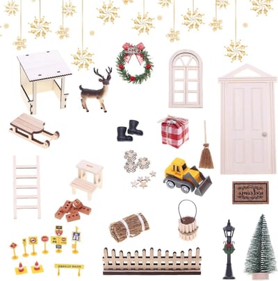 Gnome Deur Set met 42 Stukken - Accessoires voor Tuin Decoratie, Kerstversiering en DIY Projecten met Fairy Deuren, Garland en Meubels