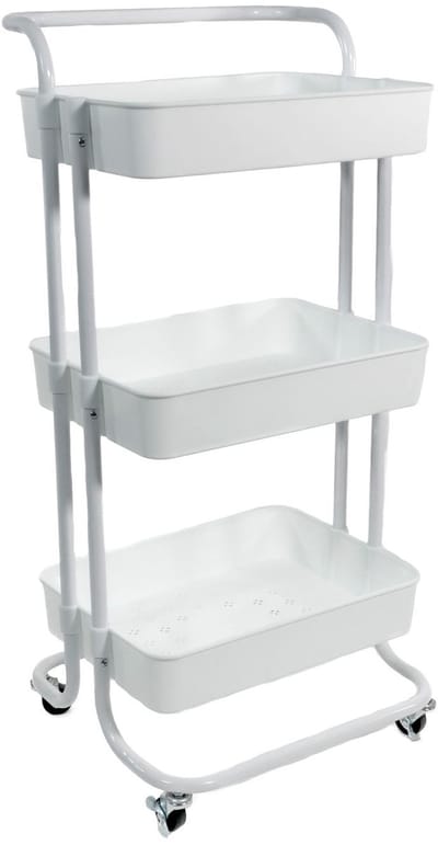 Intirilife Rolwagen met 3 niveaus in Wit - 85 x 34 x 42 cm - Serveerwagen met handvat, opbergwagen, voor keuken, badkamer, kantoor, enz.