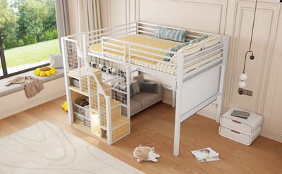 Stapelbed Met Veiligheidstrap - 140x200 Cm Wit - Met Opbergruimte, Hoge Reling En Kledingstang - Voor Kinder- En Tienerkamer