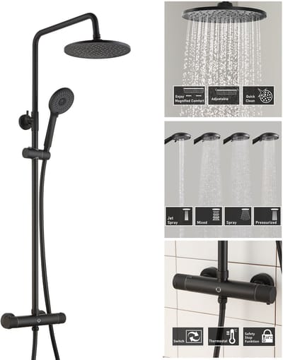 CECIPA Max Regendouche Douchesysteem met Thermostaatkraan - 38°C Thermostatische - Doucheset - Regendoucheset - 4 Functie Handdouche - Ø 23cm - Waterbesparend