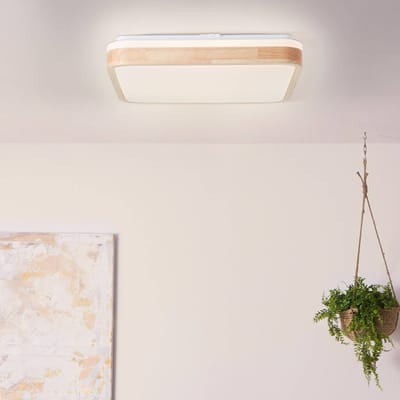 Brilliant Tumeo LED plafondlamp 40x40cm licht hout/wit, metaal/hout, 1x geïntegreerde LED, 24W, (lichtstroom: 2400lm, lichtkleur: 3000K)