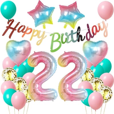 Dailygoods- Ballon 22e Verjaardag - Verjaardagsdecoratie Roze - Decoratie Regenboog - Vrouwen Verjaardag - Feestballonnen - 22 Jaar Decoratie - Feestballon