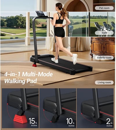 ROBORE U18F loopband met 15% hellingshoek, maximale snelheid van 10,5 km/u, 2,5 pk motor, 3 hellingsniveaus, maximaal draagvermogen van 136 kg, led-display, laag geluidsniveau, voor thuis en op kantoor