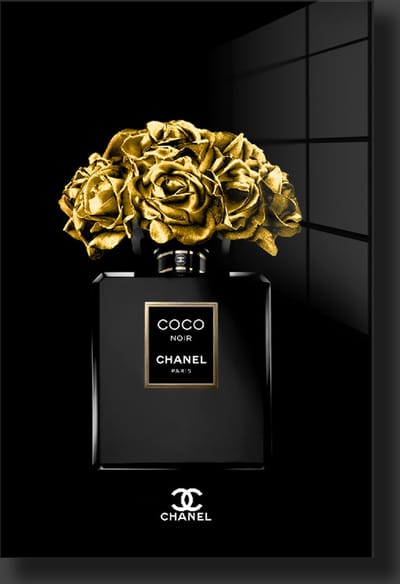 Coco chanel mademoiselle black gold plexiglas schilderij 80/120cm