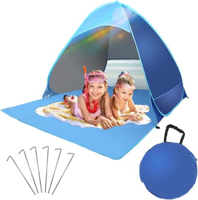 Draagbare pop-up strandtent voor 2-3 personen met UV-bescherming 50+, ideale zonwering voor camping en tuin