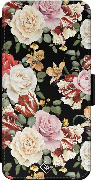 Casimoda® bookcase - Geschikt voor iPhone 13 Pro - Hoesje met pasjeshouder - Bloemen flowerpower - Multi - PU-leer met kunststof telefoonhouder