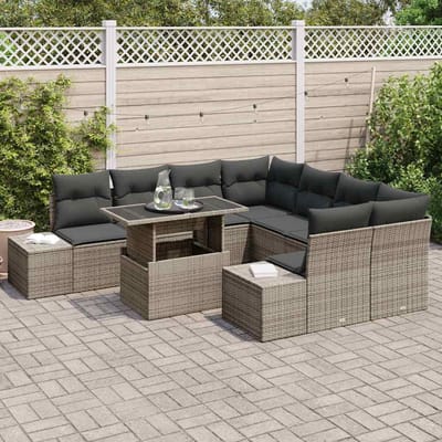vidaXL - Tuinbank - Set - 9 - st - Grijs - poly - rattan