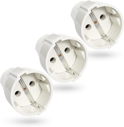 3 x Schuko koppeling wit met trekontlasting - PVC geaard contact koppeling 230 V, 2-polig, 16 A, 3,7 kW - IP20 voor binnen