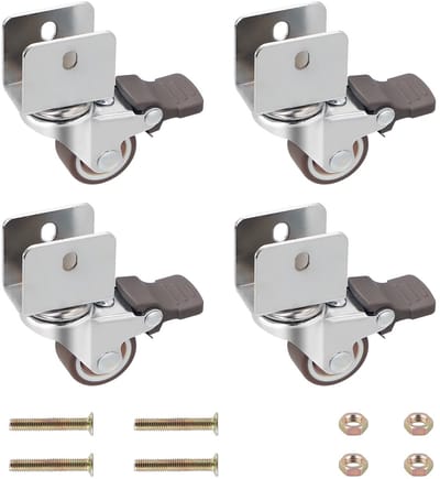 Dailygoods- Meubelwielen Set van 4 - Zwenkwielen met Rem - Wieldiameter 25 mm - Plaatopening 17 mm - Draagkracht 10 kg per rol - Schokabsorberend Rubber