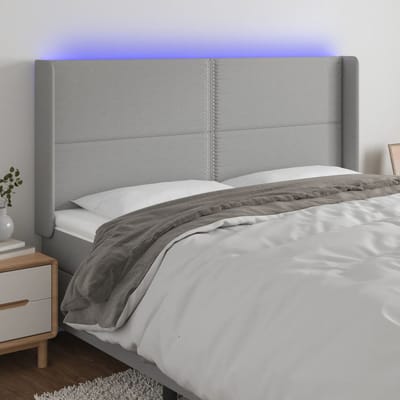 vidaXL - Hoofdbord - LED - 183x16x118/128 - cm - stof - lichtgrijs
