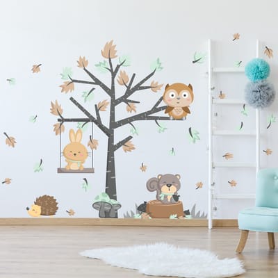 Muurstickers - GEKKE BOSDIEREN - Zelfklevende stickers - 105x80cm