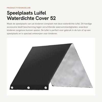 Dailygoods- Schaduwluifel Waterdicht - Vervangingsdoek - Afdekking voor Speelplaats - UV-bestendig - 132 x 226 cm - Inclusief Schroeven - Speelplaatsafdekking