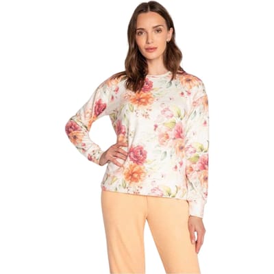 PJ Salvage Dames-top met lange mouwen van jersey met bloemenprint (Beige/Roze/Oranje)