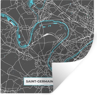 Muurstickers - Sticker Folie - Saint-Germain-en-Laye - Frankrijk - Kaart - Stadkaart - Plattegrond - 100x100 cm - Plakfolie - Muurstickers Kinderkamer - Zelfklevend Behang XXL - Zelfklevend behangpapier - Stickerfolie