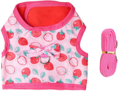 Dailygoods- Konijnenharnas Zacht - Harnas voor Cavia's - Harnas met Riem - Duurzaam Polyester - Cartoon Aardbei Patroon - Geschikt voor Kleine Huisdieren - Huisdierharnas