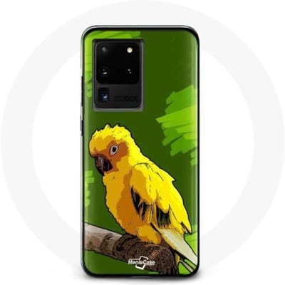 Case voor Samsung Galaxy S20 Ultra Gele Parkiet Vogels Groene Achtergrond geel