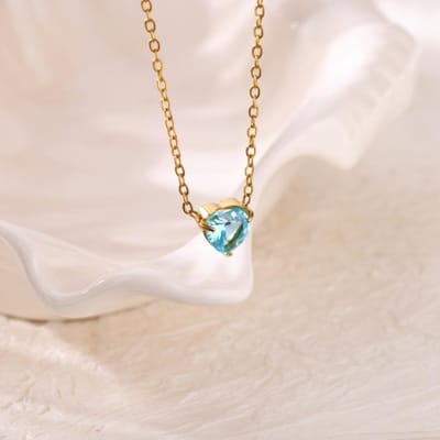 Colliers Coeur Pierre de Naissance Pour Femmes Couleur Or Acier Inoxydable Pendentif Coeur Zirconium Collier Mariage Anniversaire Bijoux de Luxe 45cm white