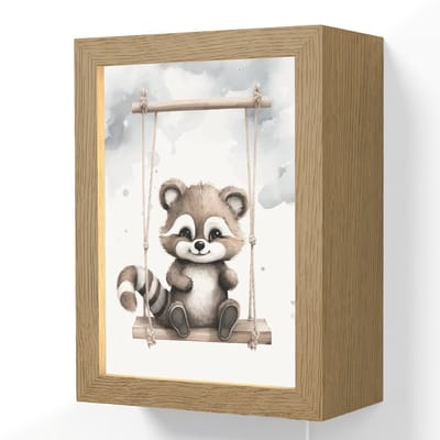 Wandlamp 15x20 cm - Oplaadbaar - Wasbeer - Dier - Kinderen - Wandlampen binnen woonkamer - Slaapkamer lamp met kabel - Decoratieve nachtlamp - Vloerlamp snoer
