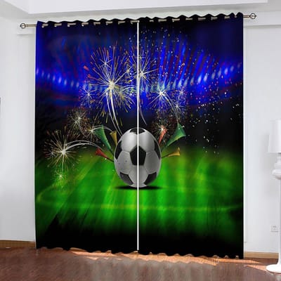 Cartoon Voetbal Stof Materiaal Dunne Zonwering Gordijnen Voor Kinderen Jongens Gordijnen Woonkamer Slaapkamer Raam Witte Draperieën W50H130(CM)x2&Rod Pocket