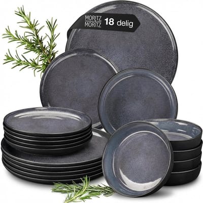 Moritz & Moritz VIDA Serviesset 6 Persoons - 18-delig Servies Set met Dinerbord, Soepbord en Dessertbord - Porselein - Blauw