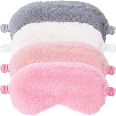 4 Stuks Pluche Oogmasker voor Kinderen, Zacht Slaapmasker voor Comfortabel Slapen, Ideaal voor Reizen en Naps