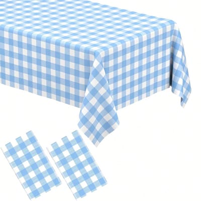 1 Pak Lichtblauwe Gingham Tafelkleed Rechthoekig Lichtblauw en Wit Geruit Tafelkleden Wegwerp Plastic Plaid Tafelkleed voor Feesten one-size veelkleurig