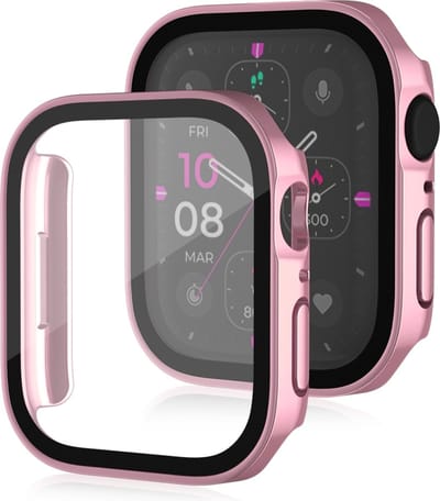 By Qubix - Hard case 45mm - Rosé goud - Geschikt voor Apple Watch 45mm hoesje - screenprotector - Bescherming iWatch - Bescherm hoesje