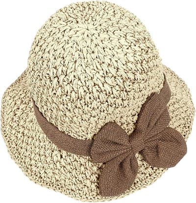 VHV - Zonnehoed Dames van Stro - UPF 50+ UV-Bescherming - Opvouwbare Strohoed met Elegante Strik - Ademende Strandhoed voor Reizen en Vakantie - Zachte Zomerhoed - Naturel