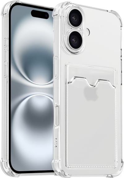 ShieldCase TPU hoesje met pasjeshouder geschikt voor iPhone 17 (transparant) – stevige case met kaarthouder, shockproof bescherming en dunne pasvorm