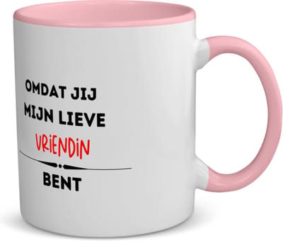 Akyol - omdat jij mijn lieve vriendin bent koffiemok - theemok - roze - Vriend/vriendin - de liefste vriendin - valentijnsdag - verjaardag - cadeautje voor vriendin - kado - geschenk - 350 ML inhoud