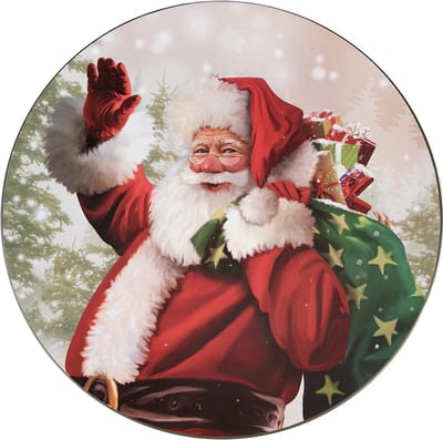 Clayre & Eef Onderbord Ø 33 cm Rood Groen Melamine Kerstman