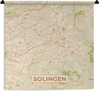 Wandkleed - Wanddoek - Plattegrond - Solingen - Kaart - Stadskaart - Vintage - 180x180 cm - Wandtapijt