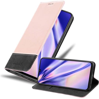 Cadorabo Hoesje geschikt voor Samsung Galaxy A70 / A70s in ROSE GOUD ZWART - Beschermhoes met magnetische sluiting, standfunctie en kaartvakje Book Case Cover Etui