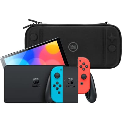 Nintendo Switch OLED Blauw/Rood + BlueBuilt Beschermhoes