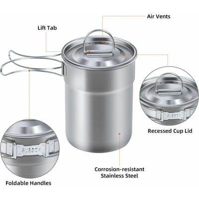 Ensemble de 2 Tasses de Camping Empilables en Acier Inoxydable avec Sac de Rangement Tasse à Café Portable avec Poignée Pliante Cuisine argenté