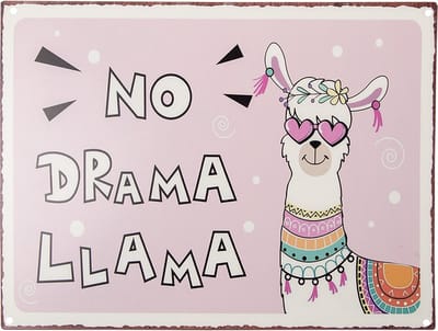 Clayre & Eef Tekstbord 33x25 cm Roze Ijzer Lama No drama Llama Wandbord
