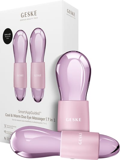 GESKE SmartAppGuided™ Cool & Warm Duo Eye Massager | 7 in 1 | Tijdbesparende dubbele stimulator | Voor ogen en gezicht | Batterijloos koelen en warmen | Verstevigt, ontspant en ontzwelt