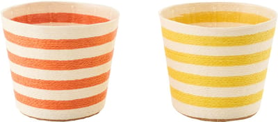 J-Line bloempot Gestreept - papier - geel/oranje - large - set van 2